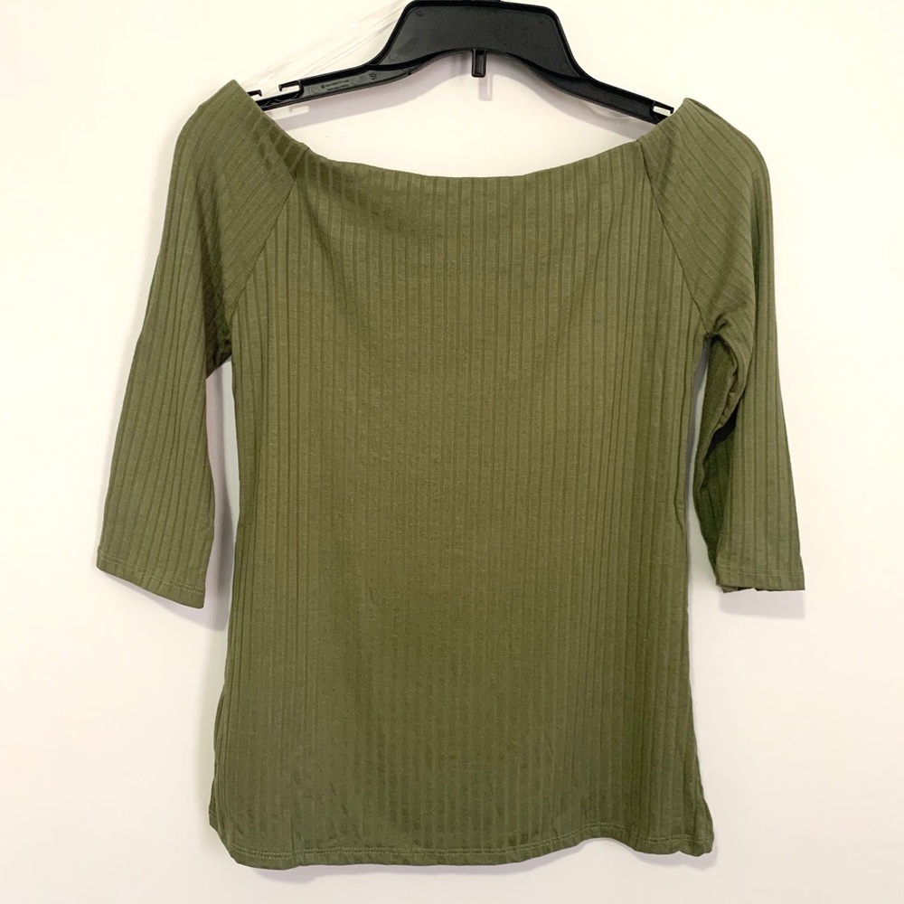 Olive green ribbed off the shoulder top - Picture 7 of 7